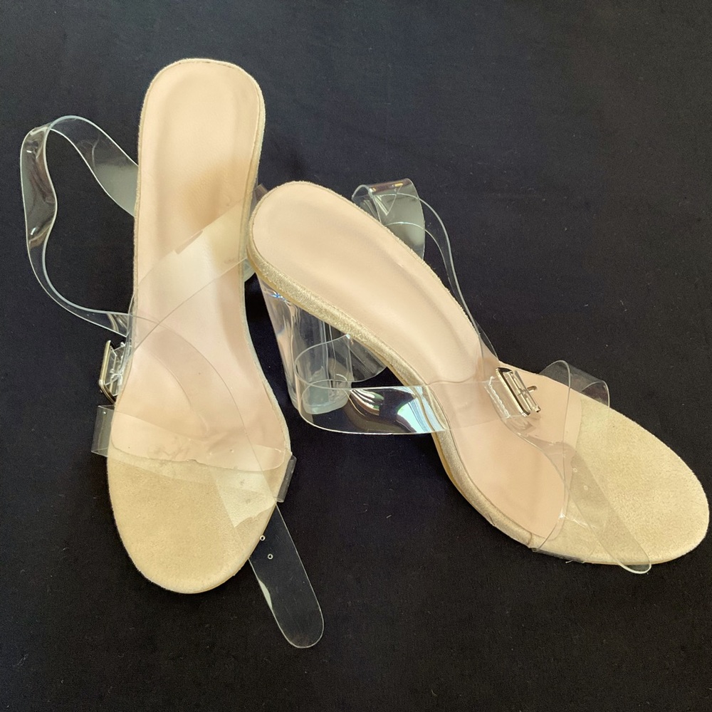 Transparent Ankle-Strap High Heels, Sz 10